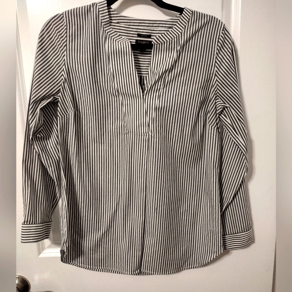 Talbots Grey Striped Blouse